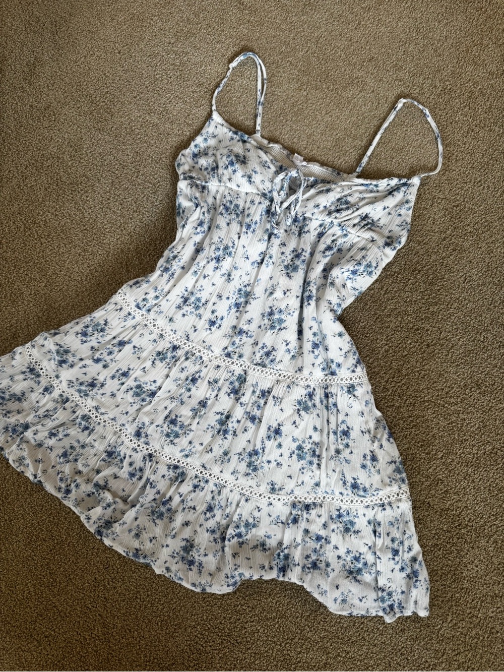 Garage White Mini Dress with Blue Floral Print